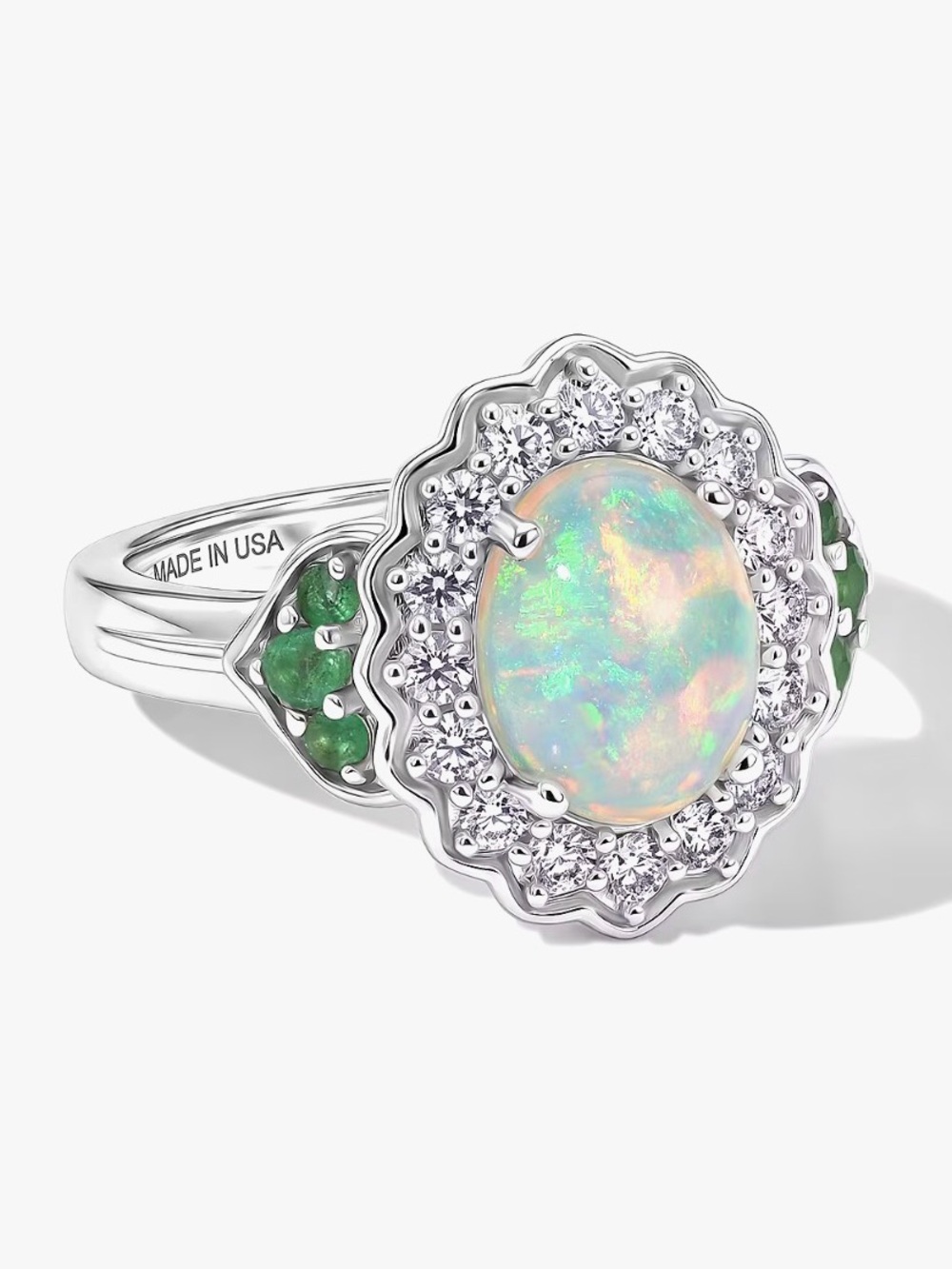 DJoy Womens Opal/Emerald/Zircon 2.00 ctw Opaline Blossom Ring Size 6 Silver New